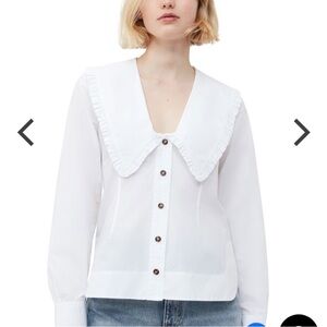 Ganni White Ruffled Poplin Top